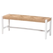 bali & pari Prita Woven Paper Loom Bench with Mahogany Wood Frame - Handcrafted Accent Seating for Dining Room or Entryway, White Baxton Studio restaurant furniture, hotel furniture, commercial furniture, wholesale living room furniture, wholesale ottoman, classic ottoman